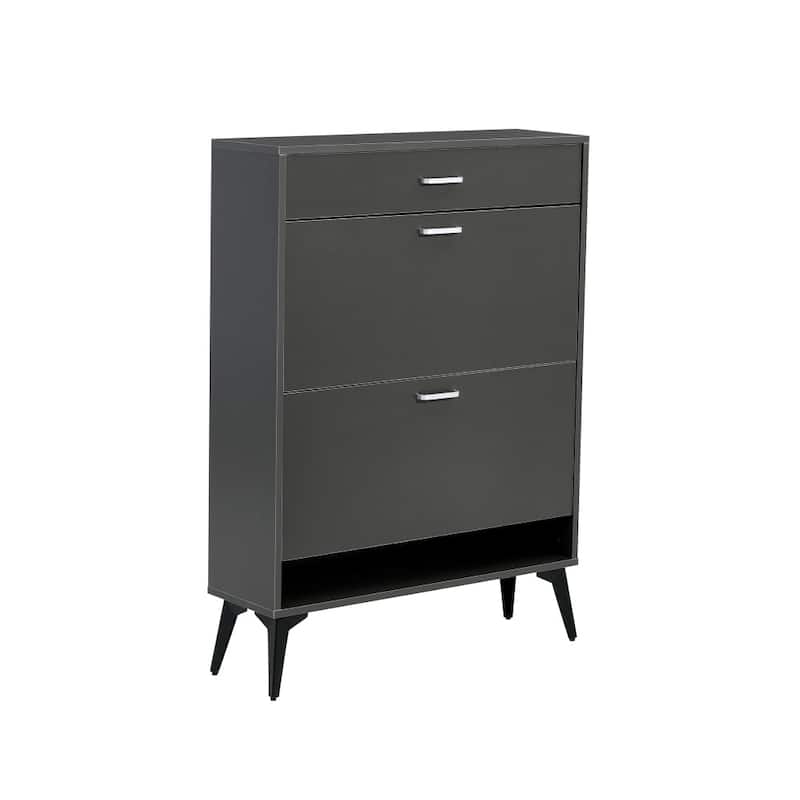 31.49 in.W MDF Shoe Storage Cabinet with Metal Leg and 1 Drawer - 4-Tier