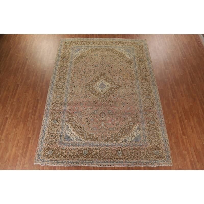 Hand Knotted Oriental 100% Wool Carpet Traditional Floral Pink Mashad Area Rug - 13' 3'' X 9' 7''