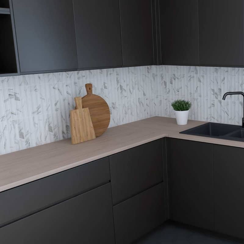 Lyrical 4.5x9 Matte Marble Look Porcelain Fluted Ribbed Tile - Wall, Backplash