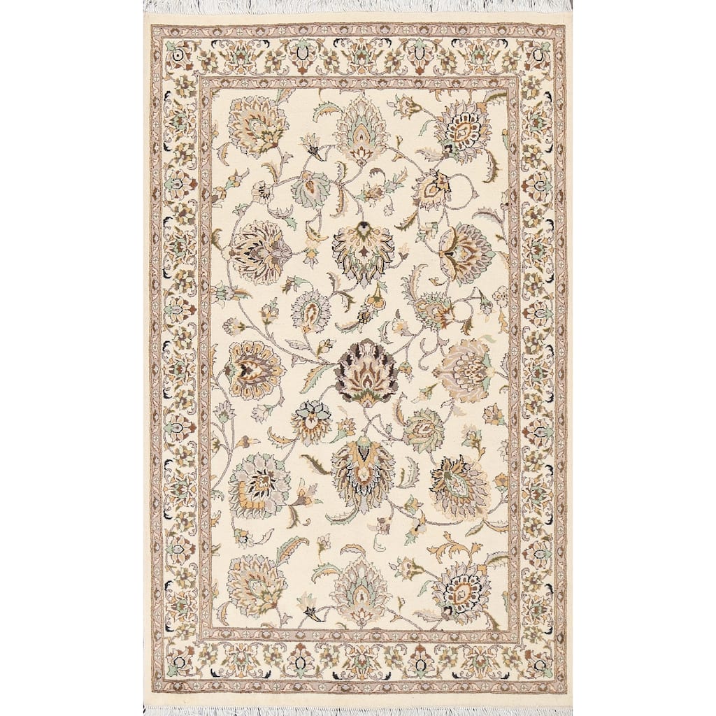 Floral Vegetable Dye Tabriz Oriental Area Rug Wool Hand-knotted Carpet - 4'0" x 6'4"