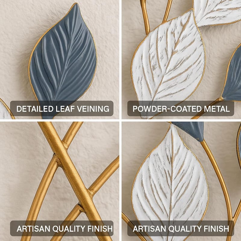 Aria Home Vertical 3D Leaf Metal Wall Art Green White Textured Decor