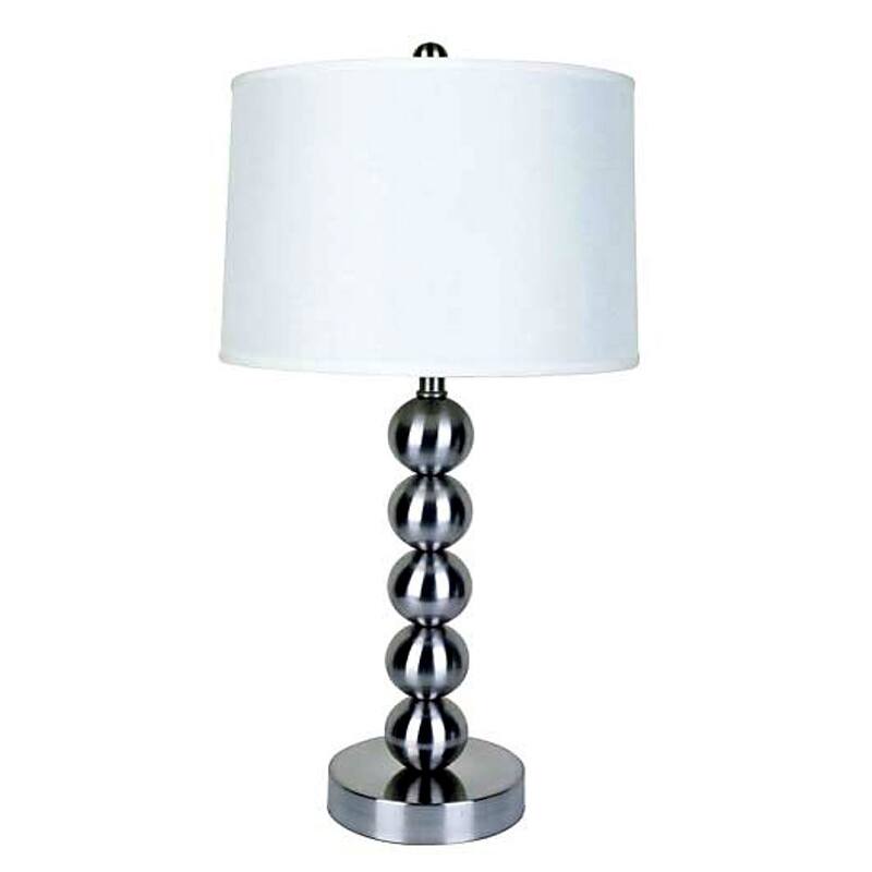 Art Deco Table Lamp - 29" Metal Lamp with Drum Shade - Satin Nickel Finish - Stylish Home Accent Lighting