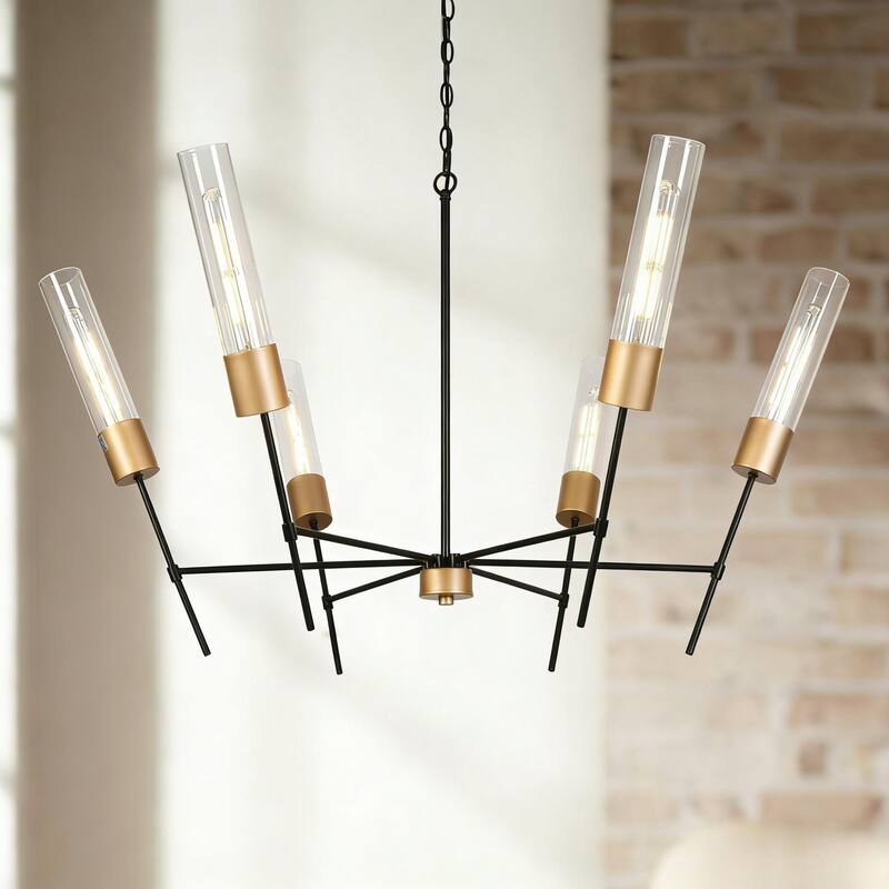 Modern Black Gold 6-Light Chandelier Crown Design Light Fixture for Dining Room - 43.7 " × 26.4 "