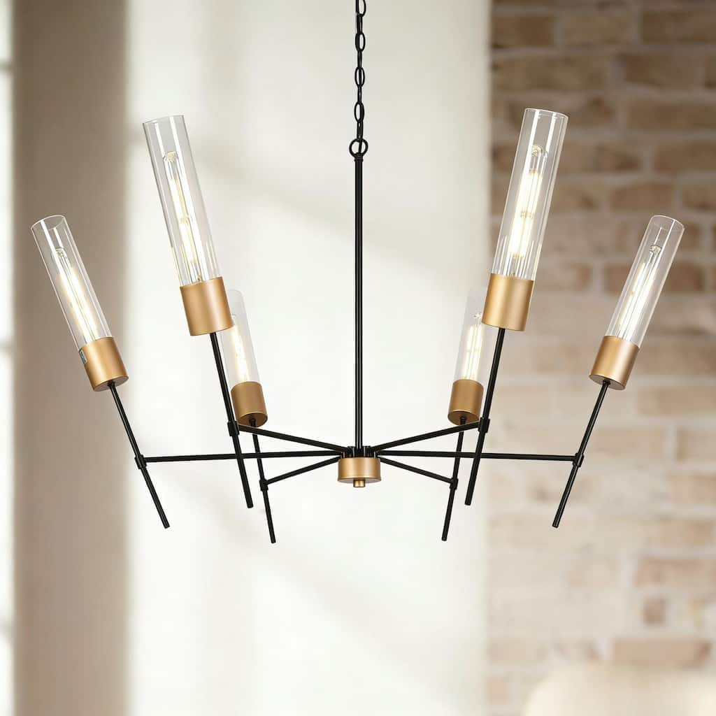 Modern Black Gold 6-Light Chandelier Crown Design Light Fixture for Dining Room - 43.7 " × 26.4 "