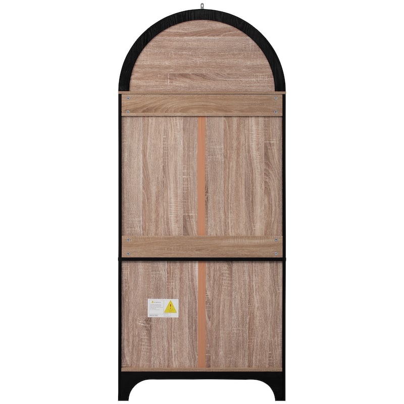 71"Tall Arched Kitchen Pantry Cabinet with Door Shelves, with Open & Adjustable Shelves, Hidden Drawer & Glass Door