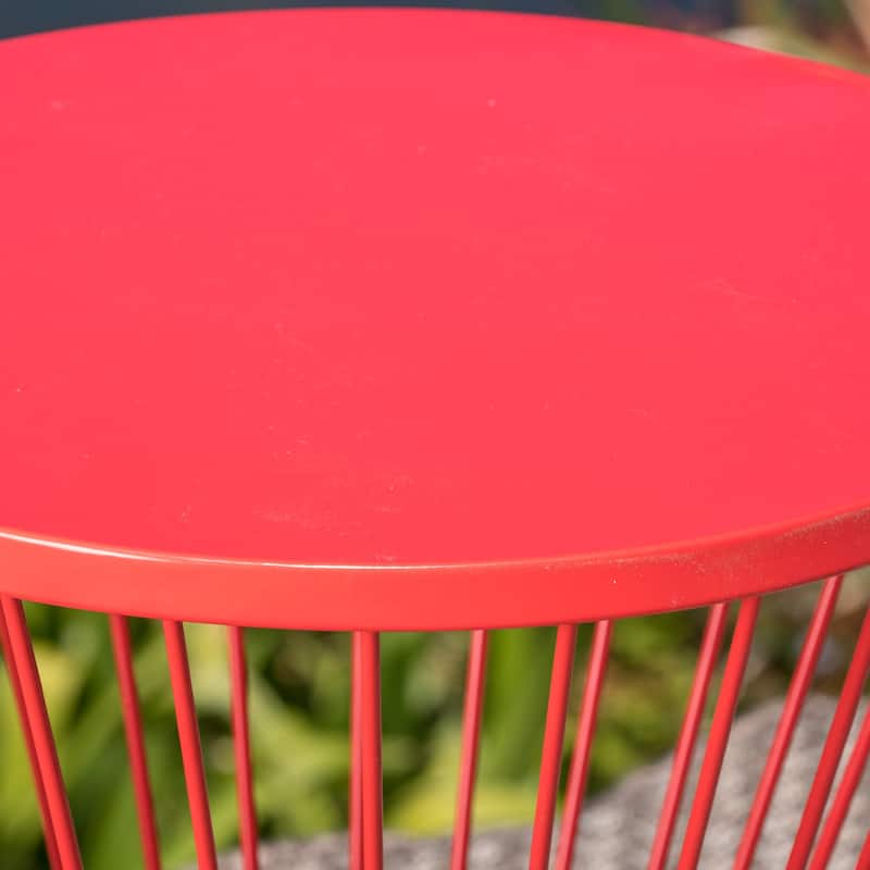 Roomfitters Lassen Outdoor Side Table, 16" Round Accent Table with Hourglass Wire Frame
