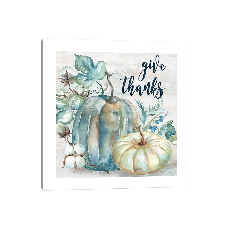 iCanvas "Blue Watercolor Harvest Pumpkin Give Thanks II" by Tre Sorelle Studios Canvas Print