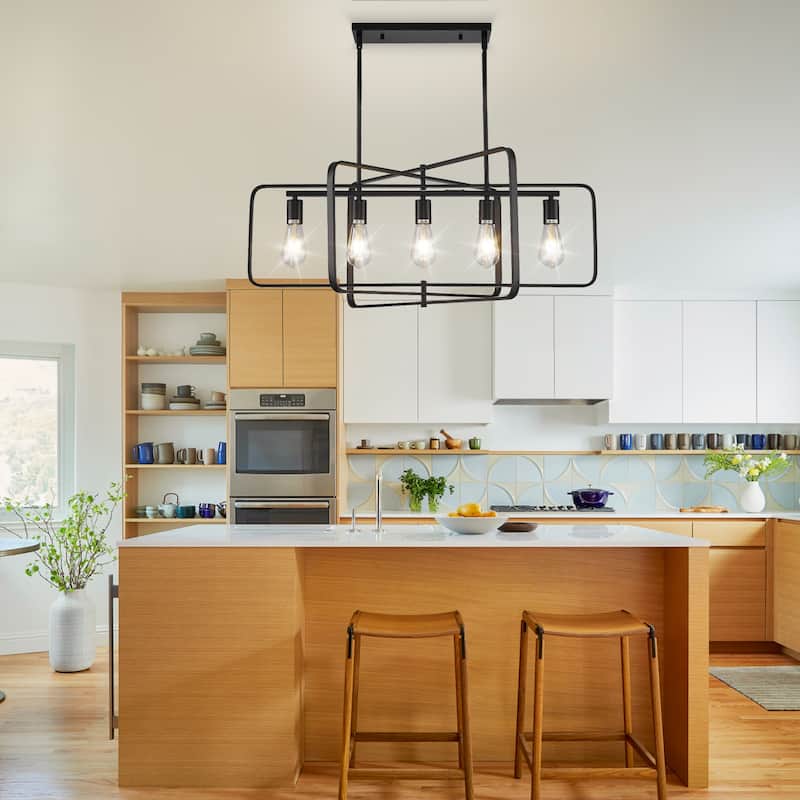 5-Light Modern Farmhouse Metal Chandelier, Rectangle Island Lights -33 Inch