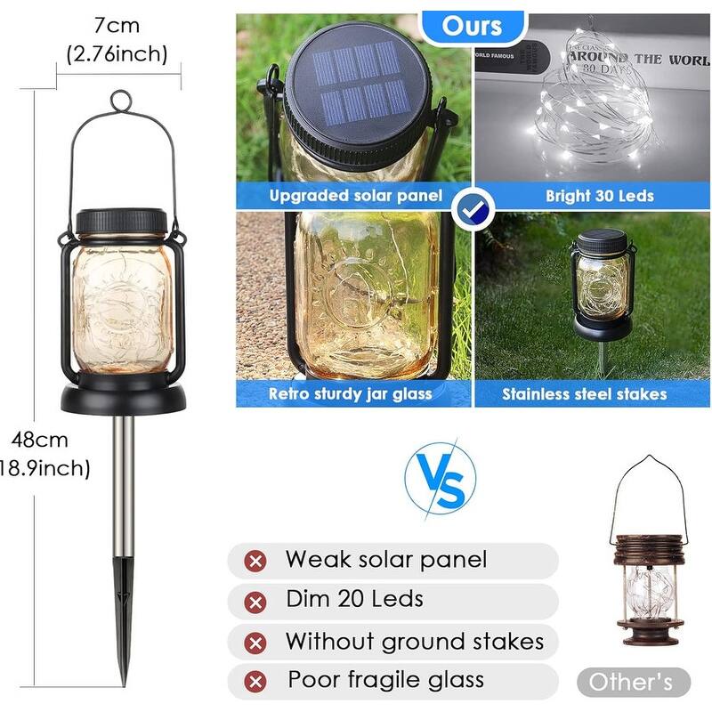 4 Pack Solar Hanging Lantern with Stakes