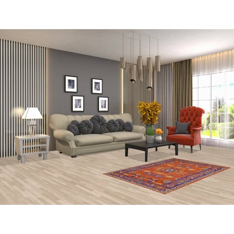 Orange Floral Heriz-Serapi Oriental Accent Rug Wool Carpet - 3'0"x 5'0"