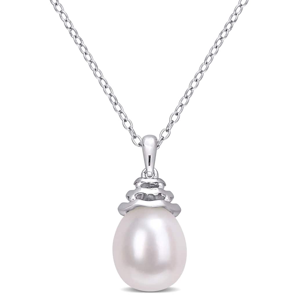Miadora Sterling Silver Cultured Freshwater Pearl Solitaire Drop Necklace (8-8.5mm)
