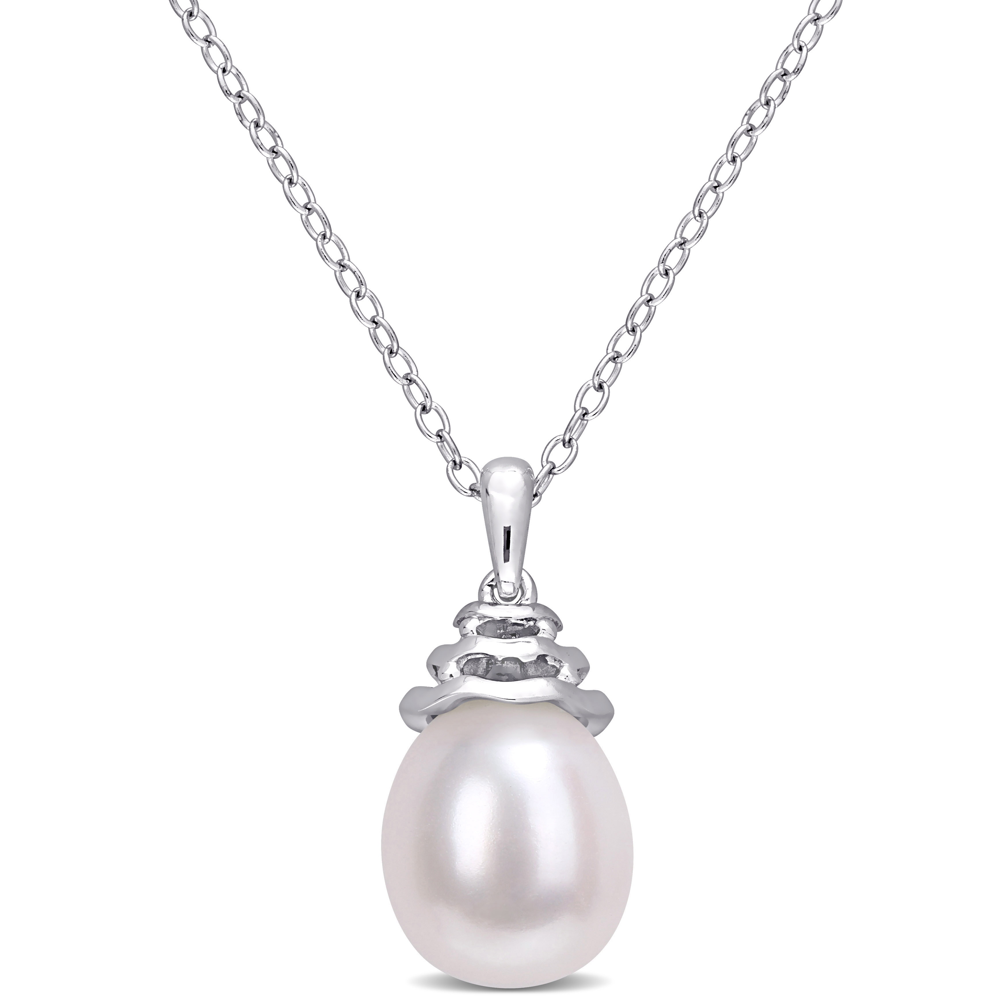 Miadora Sterling Silver Cultured Freshwater Pearl Solitaire Drop Necklace (8-8.5mm)
