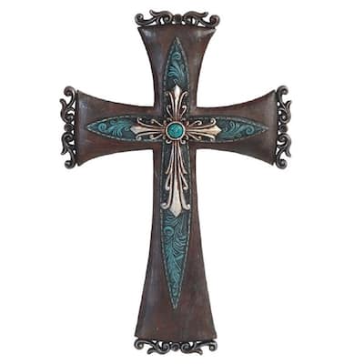 Q-Max 15.75"H Decorative Wall Cross Religious Statue Home Decoration Figurine