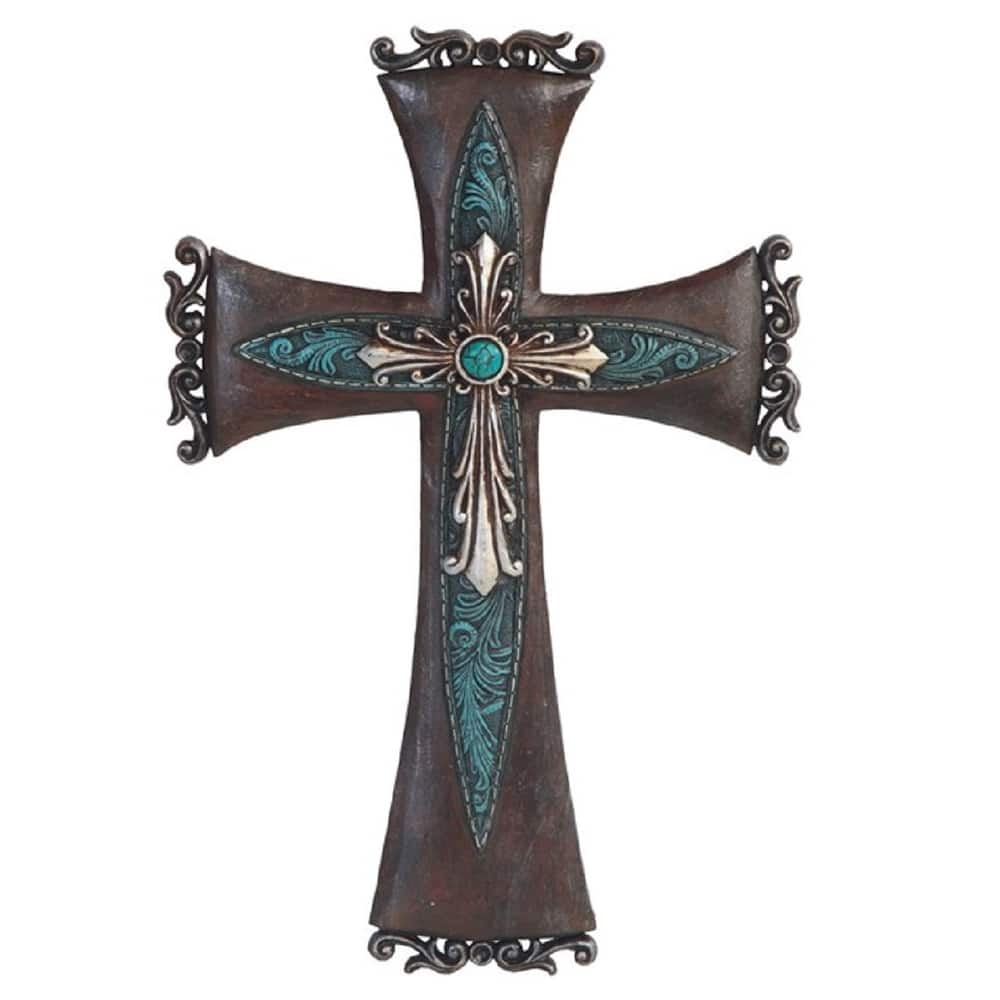 Q-Max 15.75"H Decorative Wall Cross Religious Statue Home Decoration Figurine