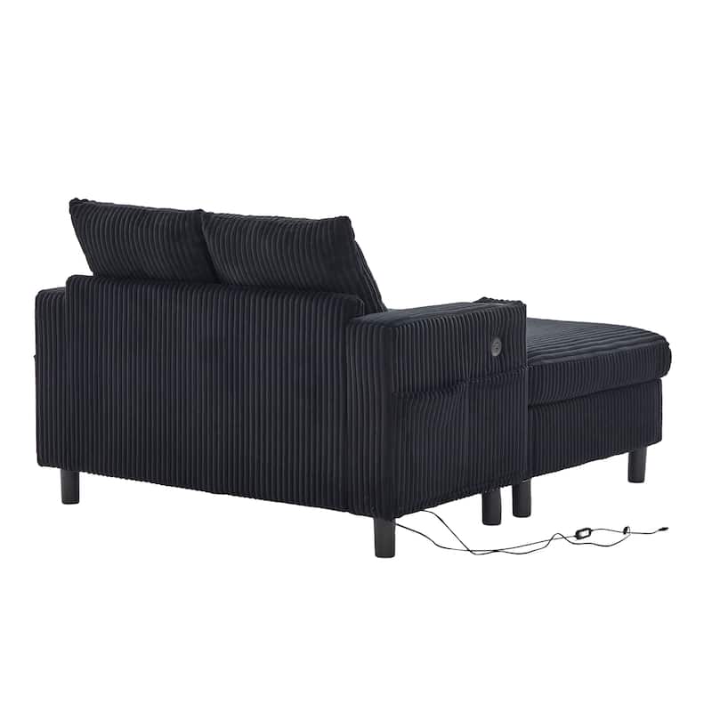 GDFStudio - Corduroy Recliner Sofa with USB Charging, RGB LED Light Strip - Suitable for Living Room and Bedroom