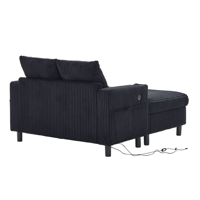 Recliner Sofa Loveseat with Chaise Lounge, Sleeper Sofa with USB & Type-C Charging Ports, Sofa Bed with Cup Holders