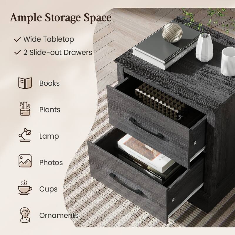 Costway 2 Drawer Nightstand Bedside Table Compact Sofa End Table Dark