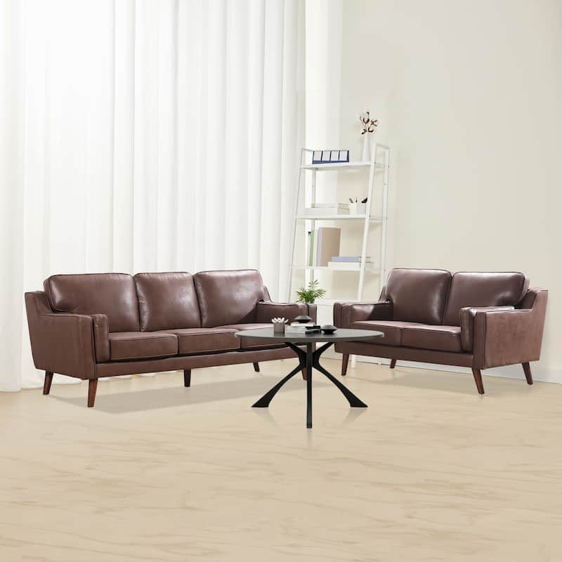 Mid-Century Leather Sofa Loveseat with 5.9" Upholstered Cushion
