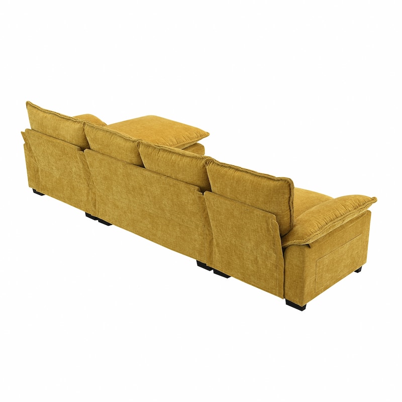 Chenille Upholstered Sectional Sofa with Chaise and Storage Pockets, 5 Seat Lounge Cloud Couch L-shaped Recliner Couches