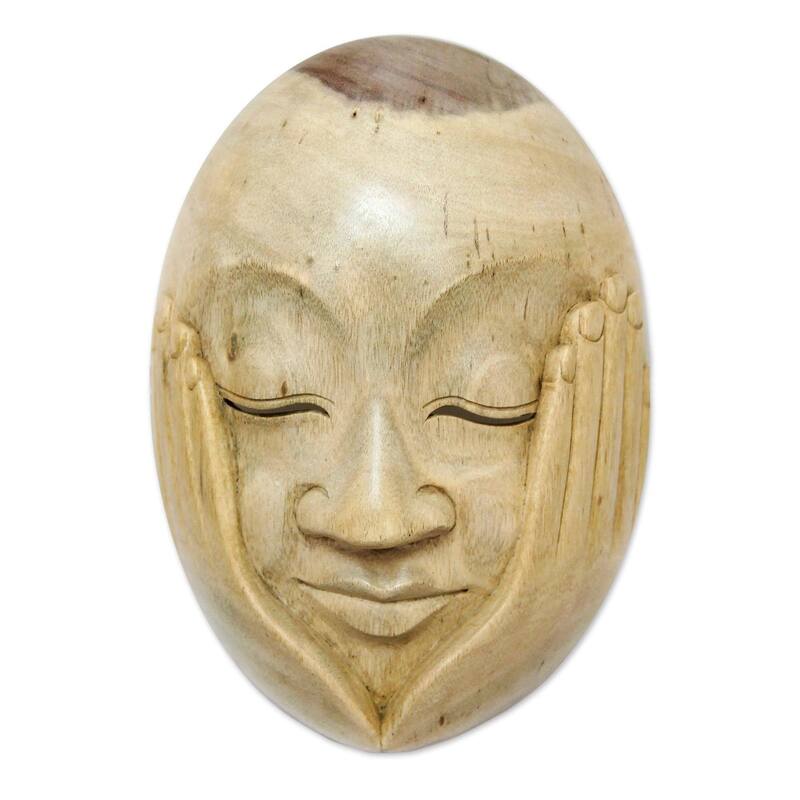 Handmade Hear No Evil Wood Mask (Indonesia)
