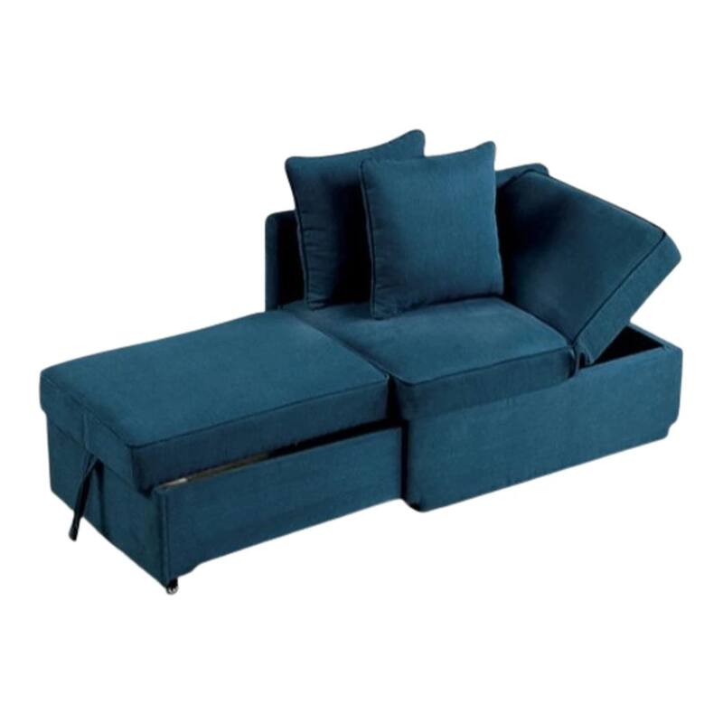 Bernie Modular Convertible Chair Futon, Teal Blue Fabric, Seat w Storage, 2 Pillows
