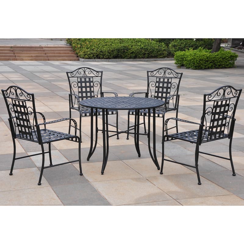 Mandalay 5-Piece Iron Patio Dining Set - Black