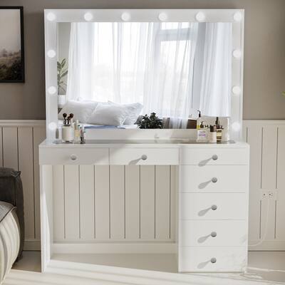 Boahaus Serena Lighted Vanity with Glass Top (White)