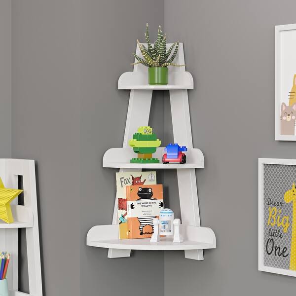 slide 2 of 9, RiverRidge Kids 3-Tier Corner Shelf Display Stand for Playrooms - White