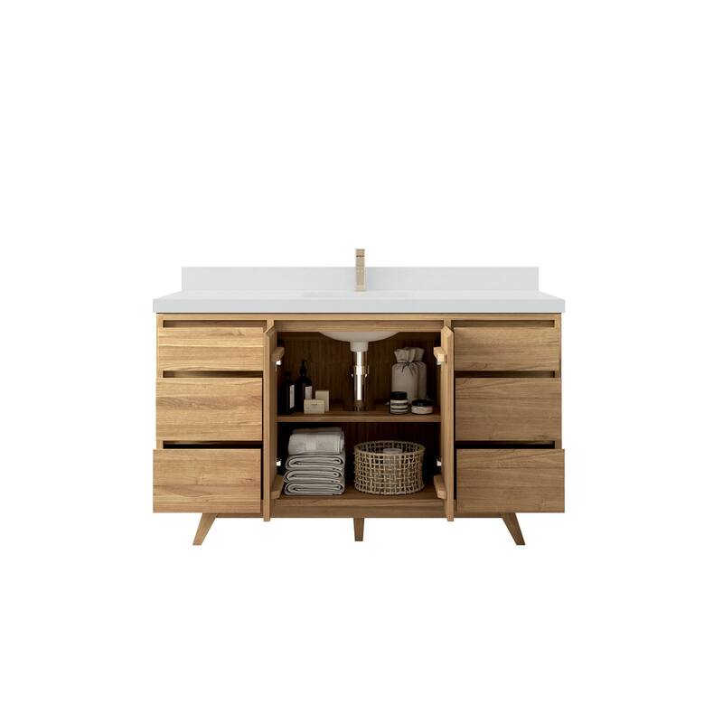 Willow Collections 60 in. W x 22 in. D Madison Teak Single Sink Bathroom Vanity with Countertop