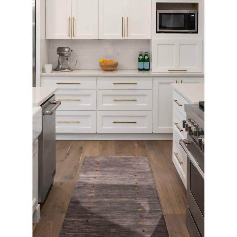 ECARPETGALLERY Hand Loomed Kashkuli Gabbeh Grey Wool Rug - 2'6 x 7'6