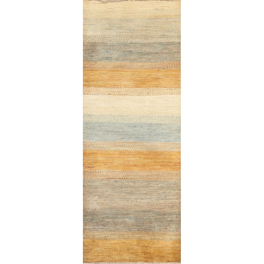 Modern Oriental Gabbeh Kashkoli Runner Rug Hand-knotted Wool Carpet - 2'7" x 7'11"