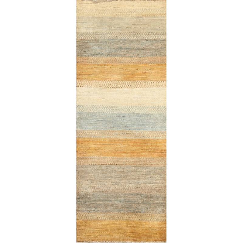 Modern Oriental Gabbeh Kashkoli Runner Rug Hand-knotted Wool Carpet - 2'7" x 7'11"