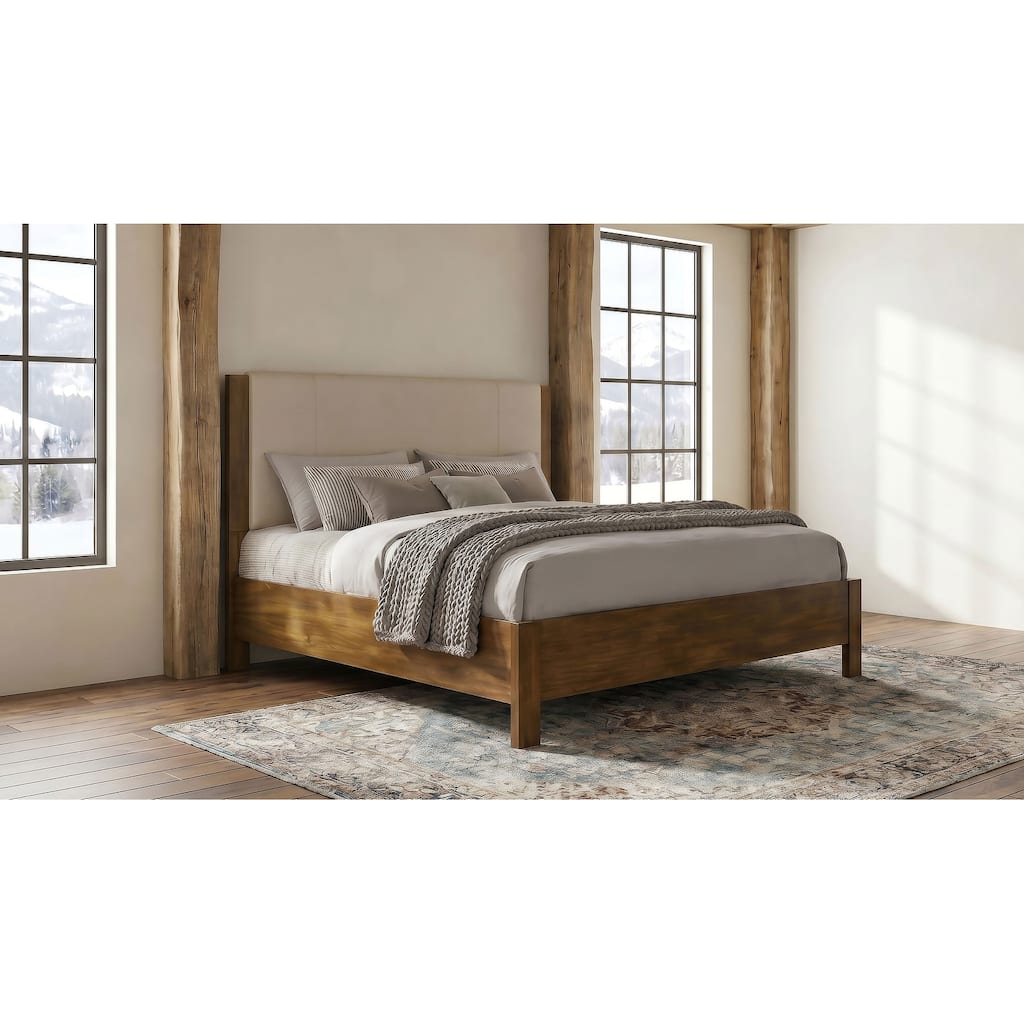 Adderley Wood Panel Bed Cream and Warm Brown