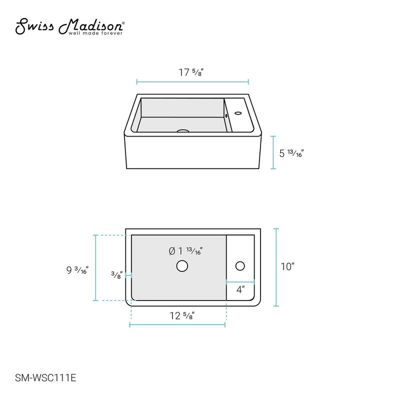 Lisse 17.5” Rectangle Concrete Wall-Mount Bathroom Sink in Dark Grey