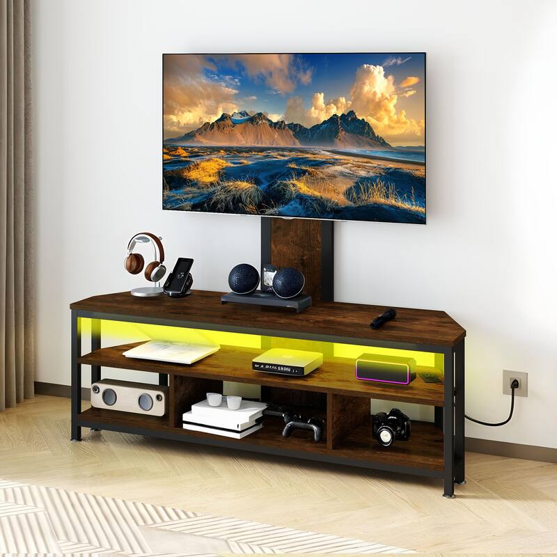 Moasis Adjustable Height TV Stand with Mount and Power Outlet for Living Room - Brown