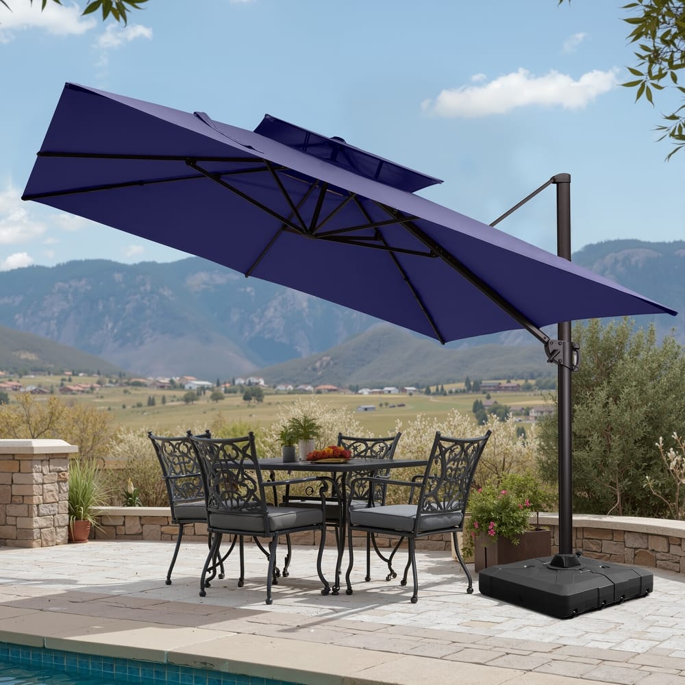 Pellebant 11X11FT Outdoor Patio Cantilever Offset 360 Degree Rotation Umbrella with Base Stand