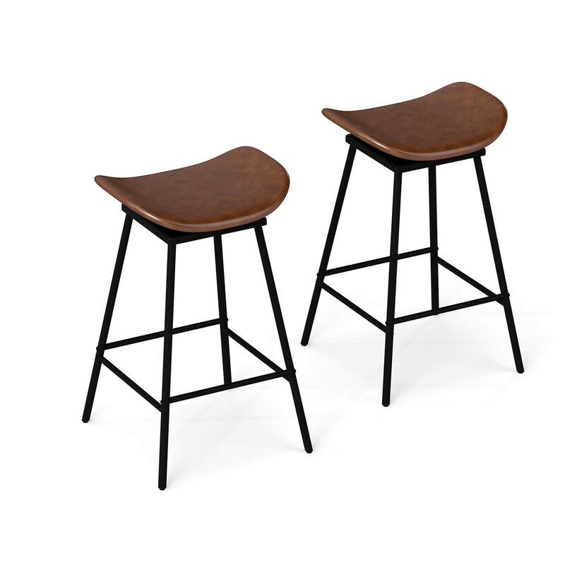 Costway Swivel Barstools Set of 2/4 Faux Leather Upholstered Backless - See Details - Brown-2 PCS