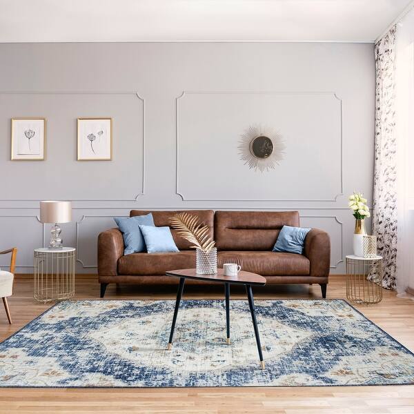 Eco-Friendly Non-Shed Distressed Vintage Medallion Non-Slip 2'6 x 8' Stain Resistant Brick Red Premium Recycled Fibers Beige Blue ReaLife Machine Washable Rug Family & Pet Friendly Eco-Friendly Non-Shed Distressed Vintage Medallion Non-Slip 2'6 x 8' Stain Resistant Brick Red Premium Recycled Fibers Beige Blue ReaLife Machine Washable Rug Family & Pet Friendly