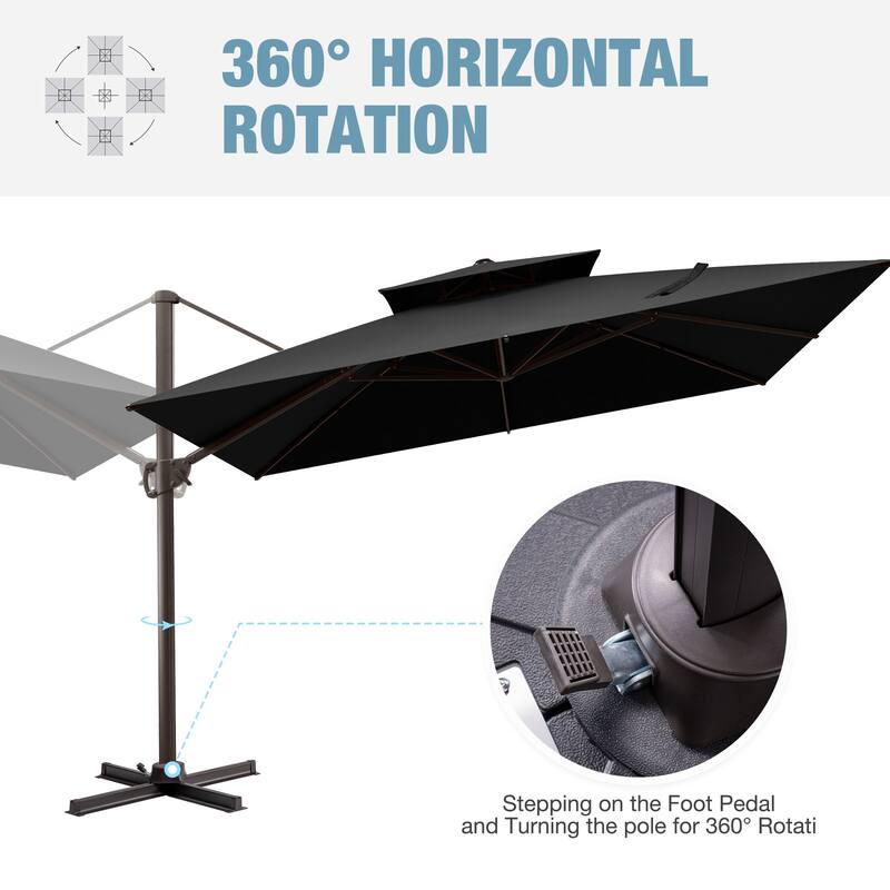 11 FT Square Outdoor Patio Double Top Cantilever Umbrella with Rod Base