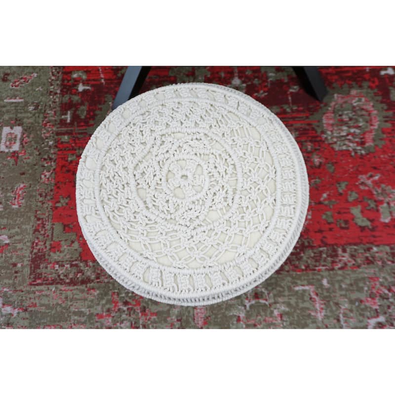 Home&Manor Wool Cotton Cheltenham Pouf