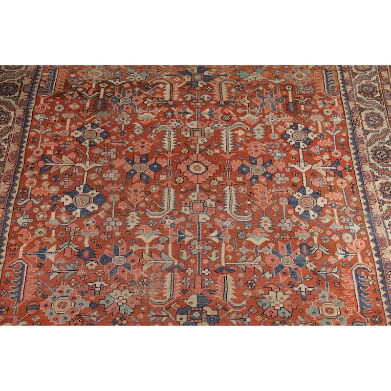 Hand Knotted Oriental 100% Wool Carpet Traditional Geometric Oranges & Rust Heriz (serapi) Area Rug - 11' 10'' X 9' 5''