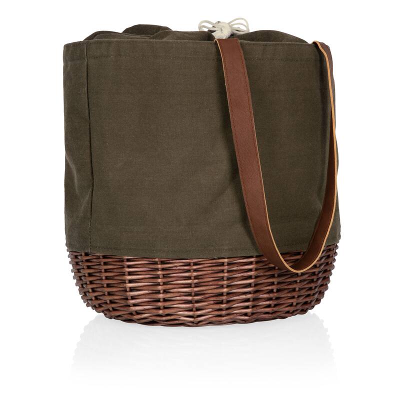 Picnic Time Coronado Canvas Willow Basket Tote, (Khaki Green) - 14.17 x 11.42 x 13.4