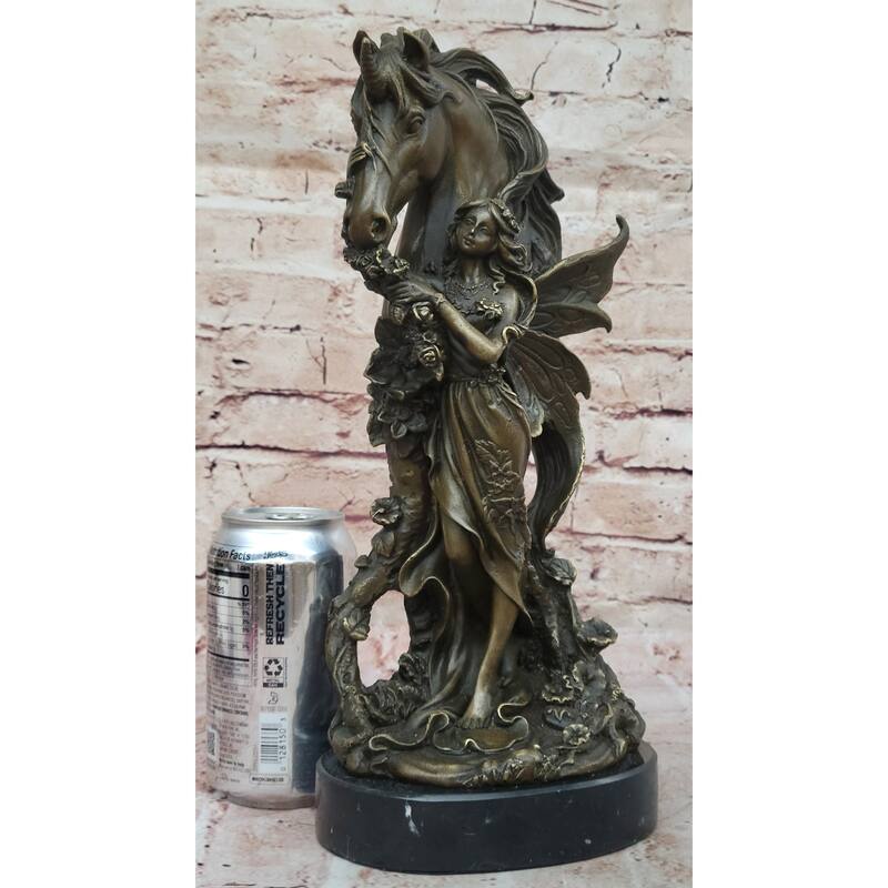 Fantasy Winged Fairy With Mythical Unicorn Horse Sculpture Signed Original Patoue
