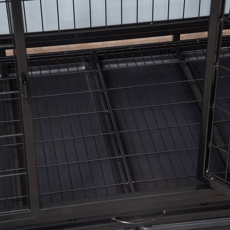 PawHut 43" Heavy Duty Dog Crate, Indestructible Dog Cage Kennel with Removable Tray, Lockable Wheels and Double Door, Black