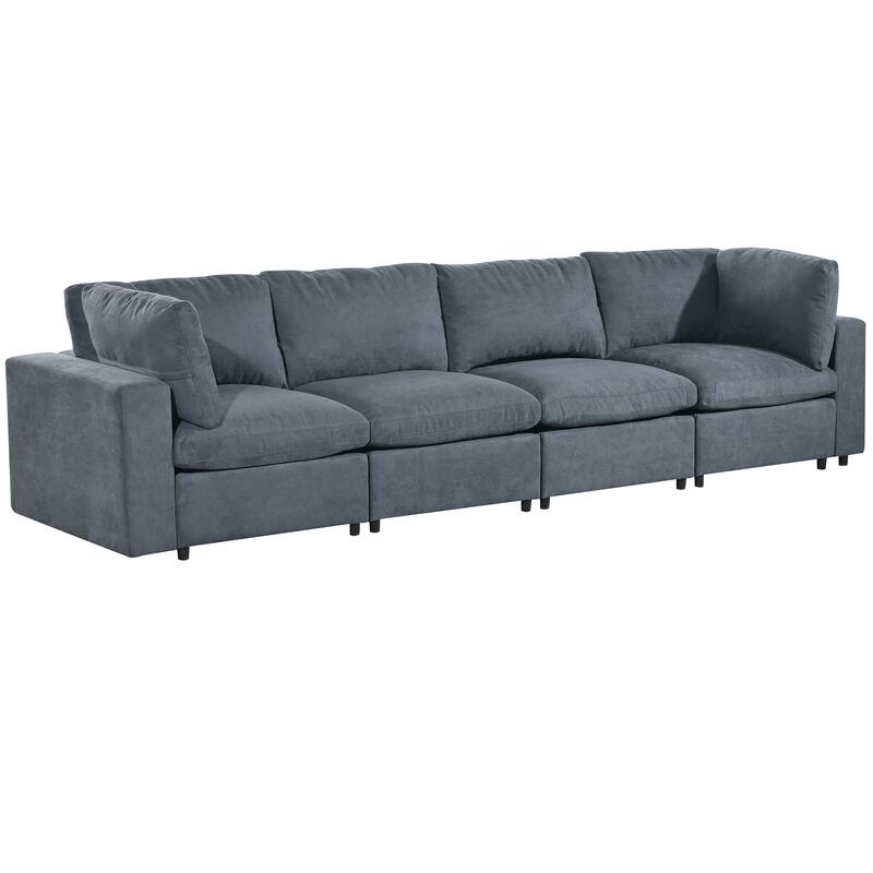 Modular Upholstered Sectional Sofa with USB Charge Ports, 4-Seater