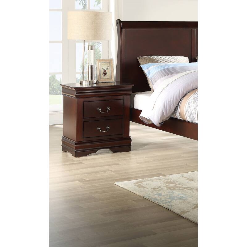 Cherry Finish Nightstand with Soft Close Drawers, Louis Philip Style - Cherry