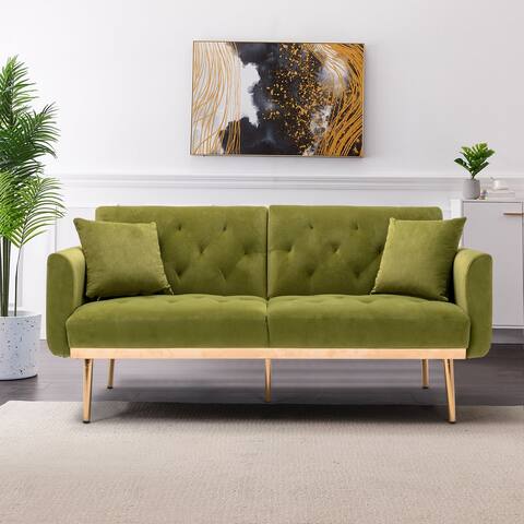 Vintage Loveseat Velvet Upholstered Convertible Sleeper Furniture Living Room Decor Sofa with Rose Golden Metal Support