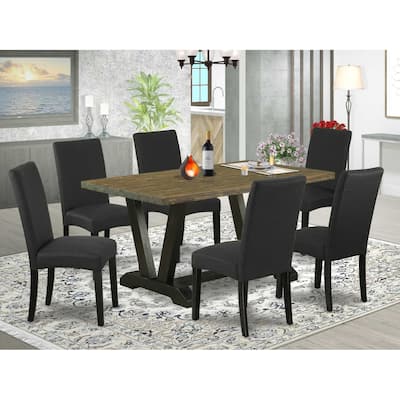 7-Piece Natural Oak Finish Solid Wood Top Dining Table with 6-Chairs with