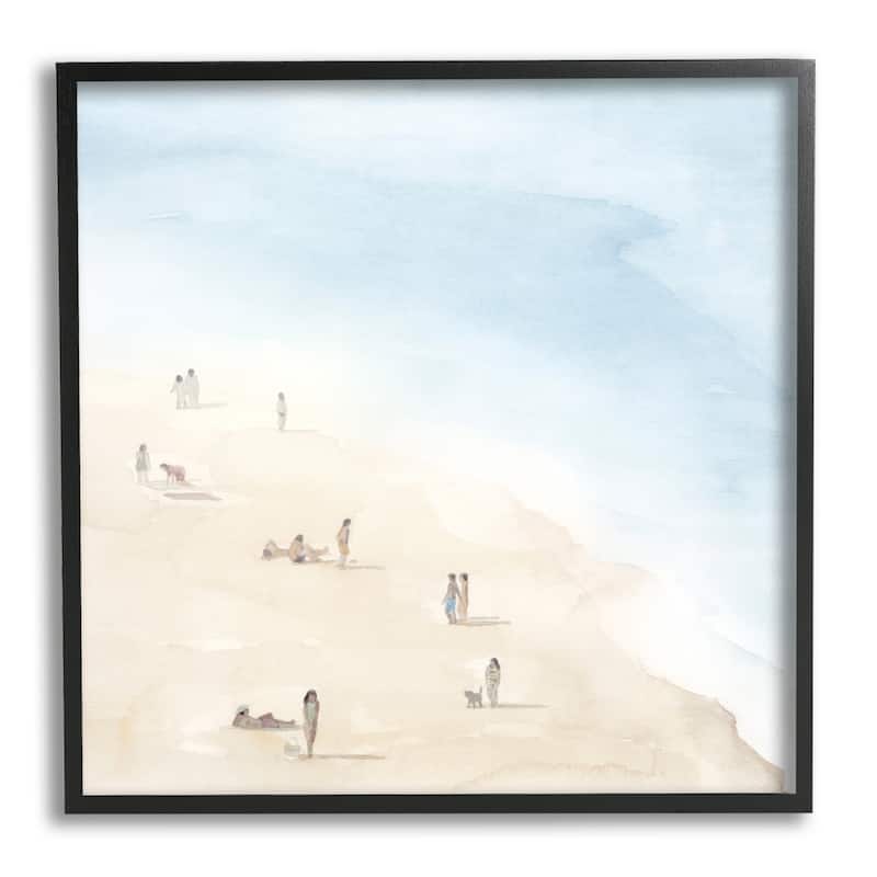Stupell People Lounging at Beach Soft Blue Coastal Landscape Framed Wall Art - 17 x 17 - Black