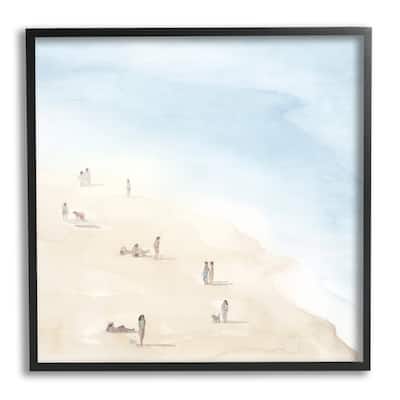 Stupell People Lounging at Beach Soft Blue Coastal Landscape Framed Wall Art